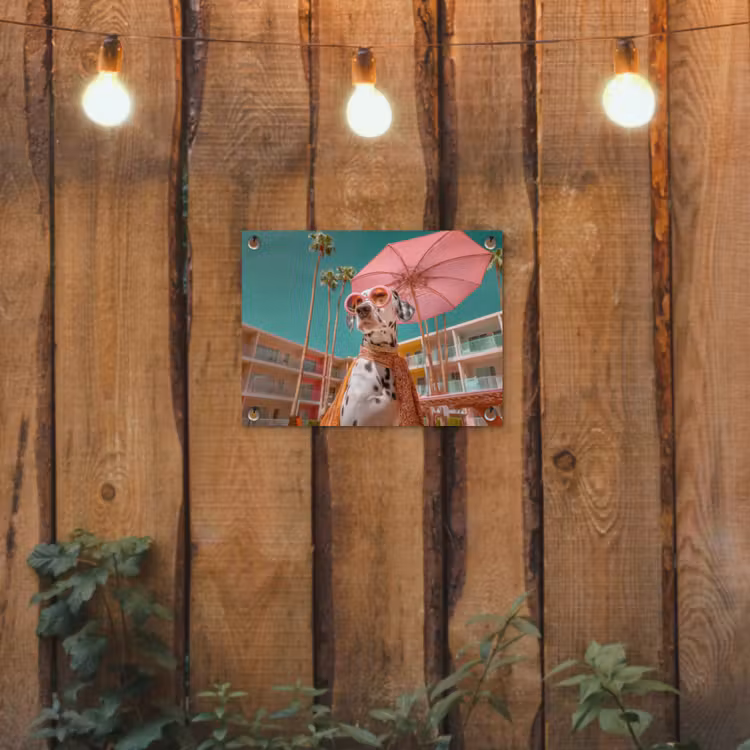 Tuinposter - Dalmatiër - Zonnebril - Parasol - Roze — 2