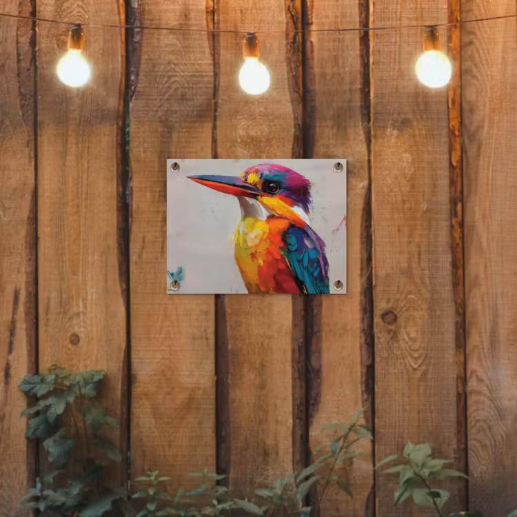 Tuinposter - Ijsvogel - Paars - Penseelstreken - Kleurrijk — 2