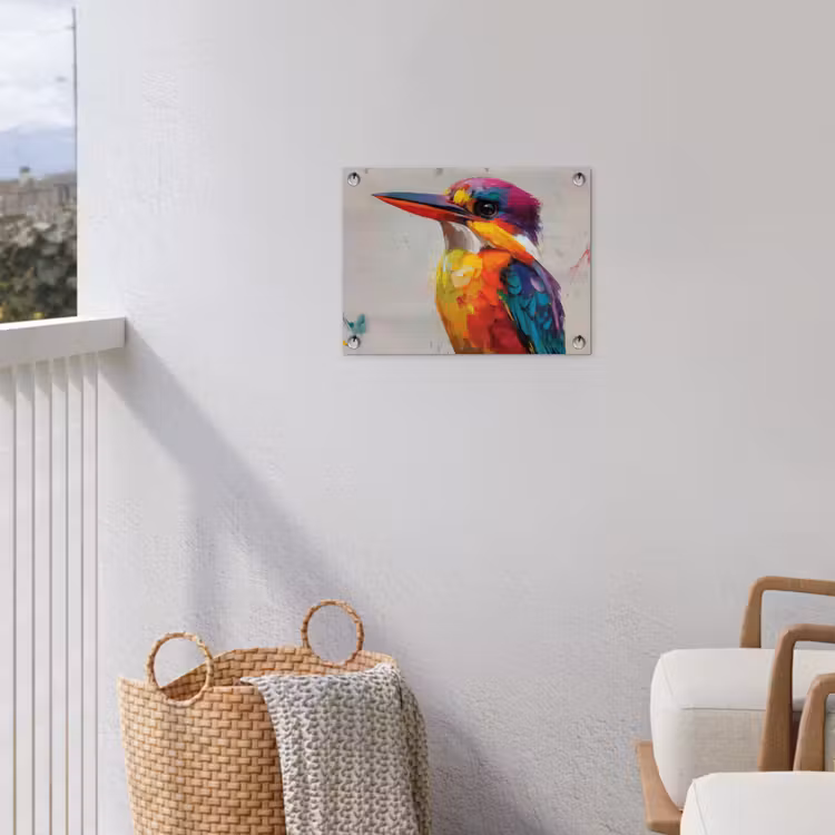 Tuinposter - Ijsvogel - Paars - Penseelstreken - Kleurrijk — 3