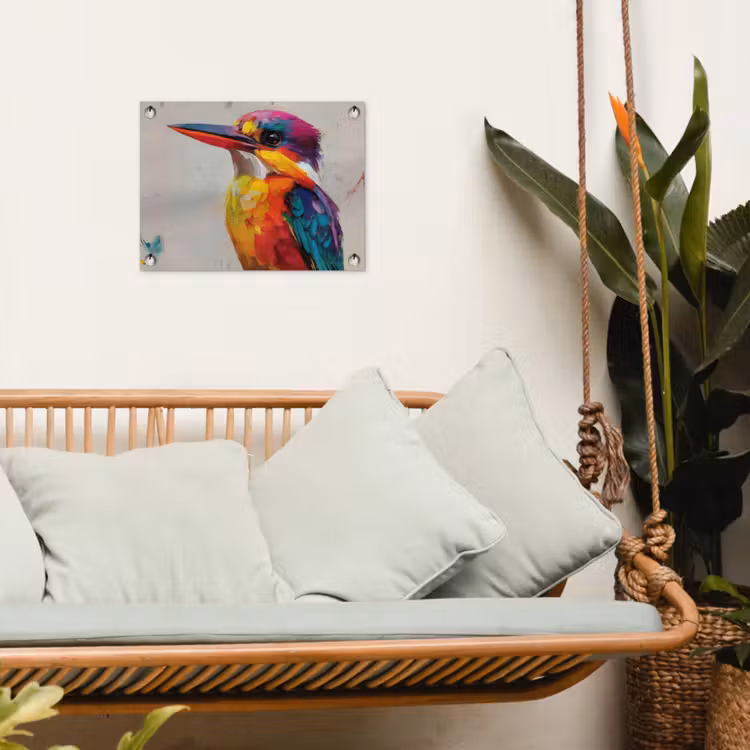 Tuinposter - Ijsvogel - Paars - Penseelstreken - Kleurrijk — 5