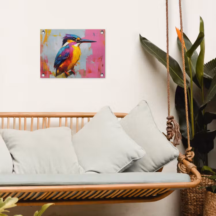 Tuinposter - Ijsvogel - Roze - Tak - Penseelstreken — 5