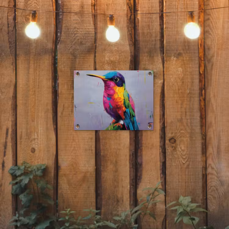 Tuinposter - Kolibrie - Vogel - Regenboogkleuren - Verfstreken — 2