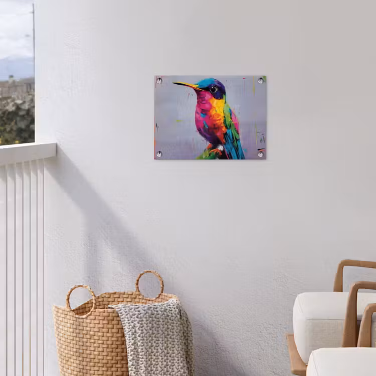 Tuinposter - Kolibrie - Vogel - Regenboogkleuren - Verfstreken — 3