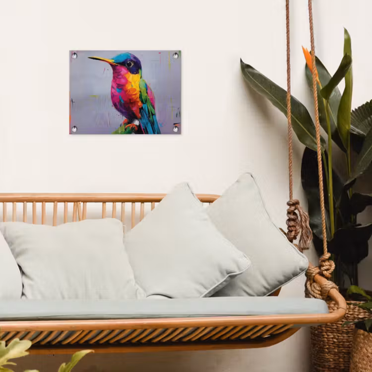 Tuinposter - Kolibrie - Vogel - Regenboogkleuren - Verfstreken — 5