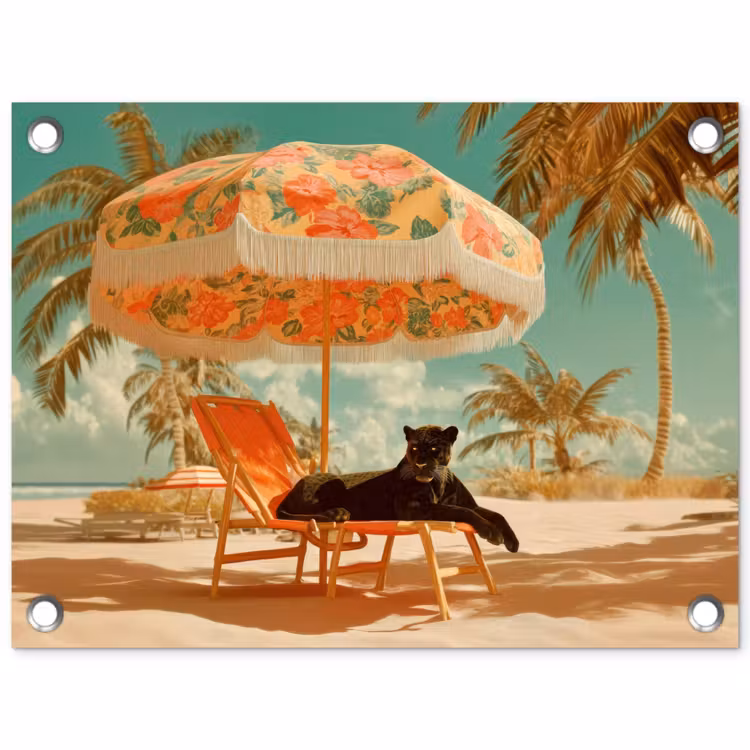 Tuinposter - Panter - Zwart - Strand - Parasol — 1