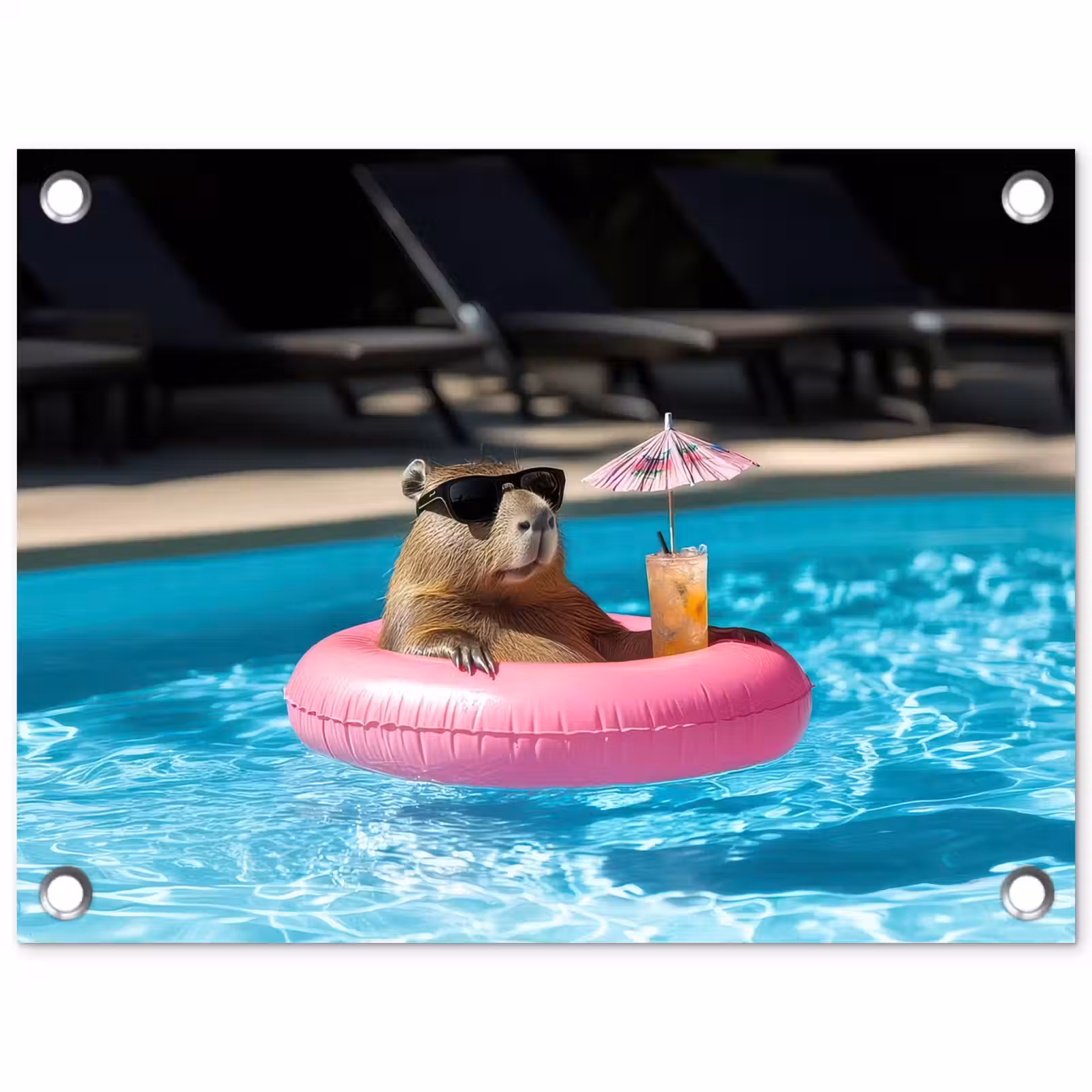 Tuinposter - Zwemband - Capibara - Zonnebril - Water — 1