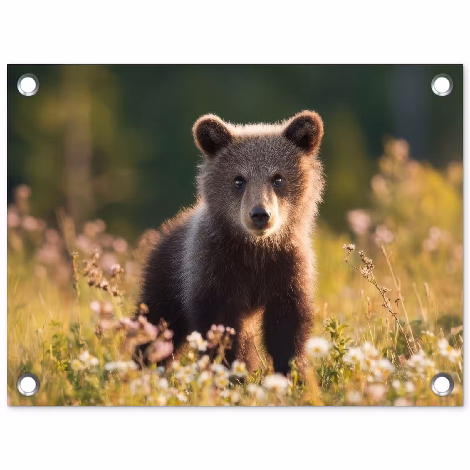 Tuinposter - Beer - Bloemenveld - Gras — 1