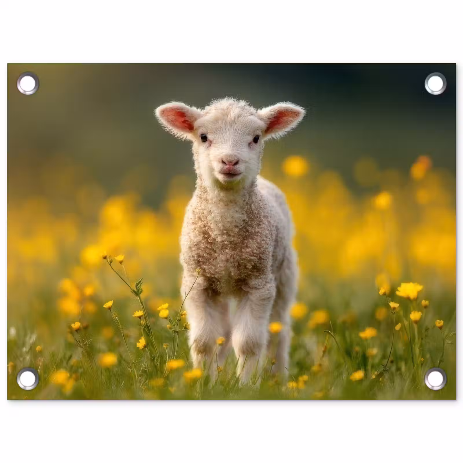 Tuinposter - Lammetje - Gras - Bloemen - Geel — 1