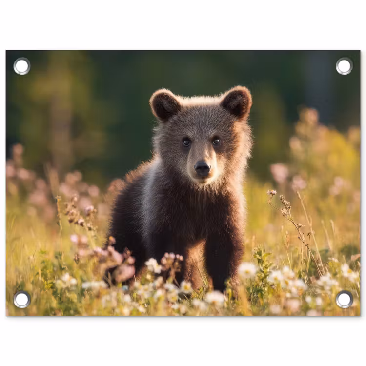 Tuinposter - Beer - Bloemenveld - Gras — 1
