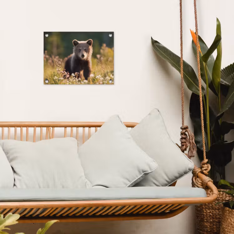 Tuinposter - Beer - Bloemenveld - Gras — 5