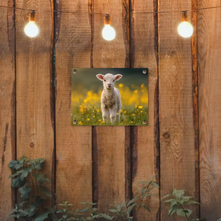 Tuinposter - Lammetje - Gras - Bloemen - Geel — 2