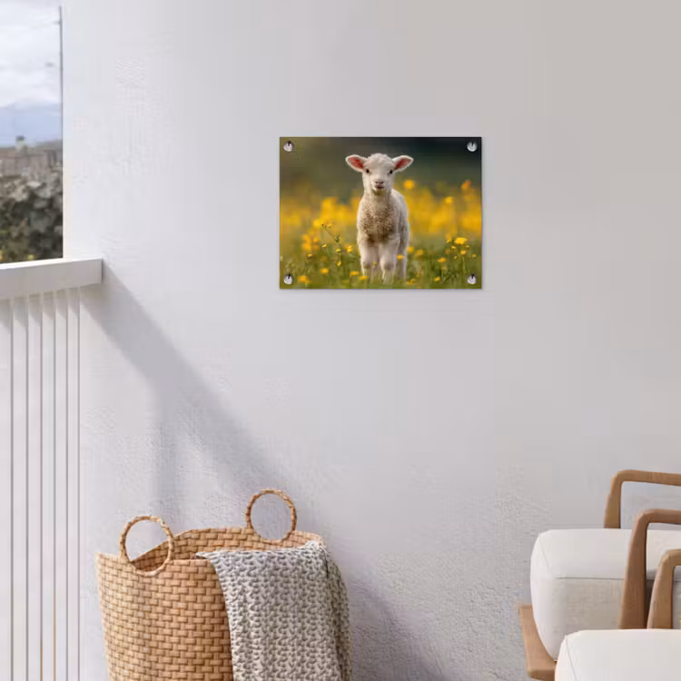 Tuinposter - Lammetje - Gras - Bloemen - Geel — 3