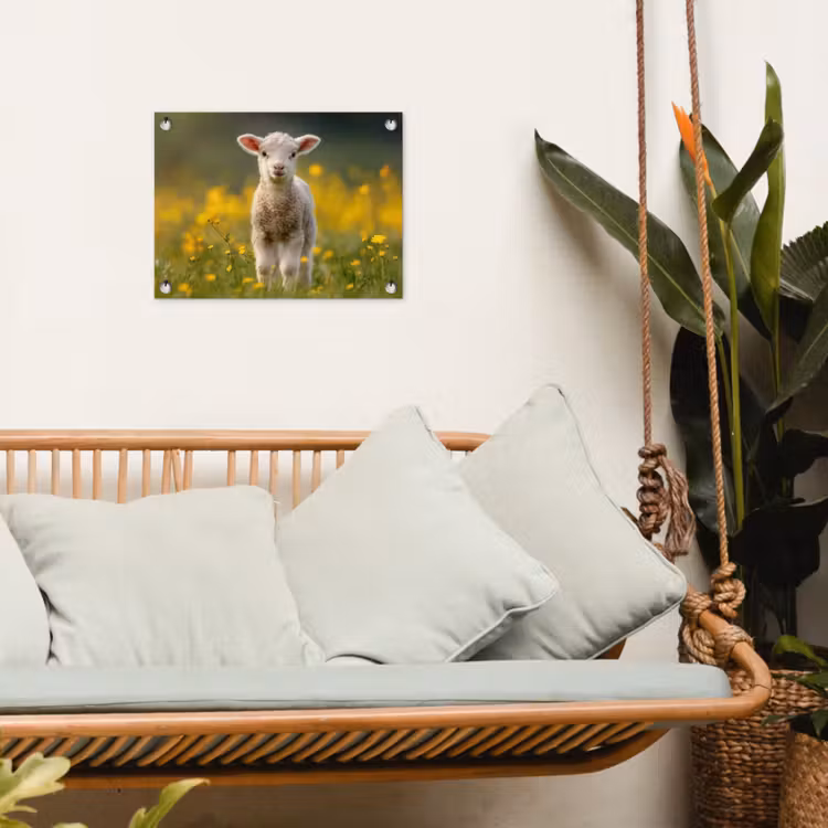 Tuinposter - Lammetje - Gras - Bloemen - Geel — 5