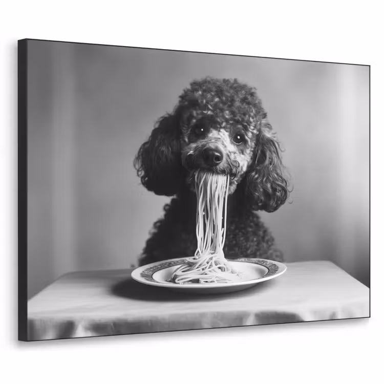 Art Frame - Poedel - Hond - Zwart - Wit - Schattig - Pasta — 1