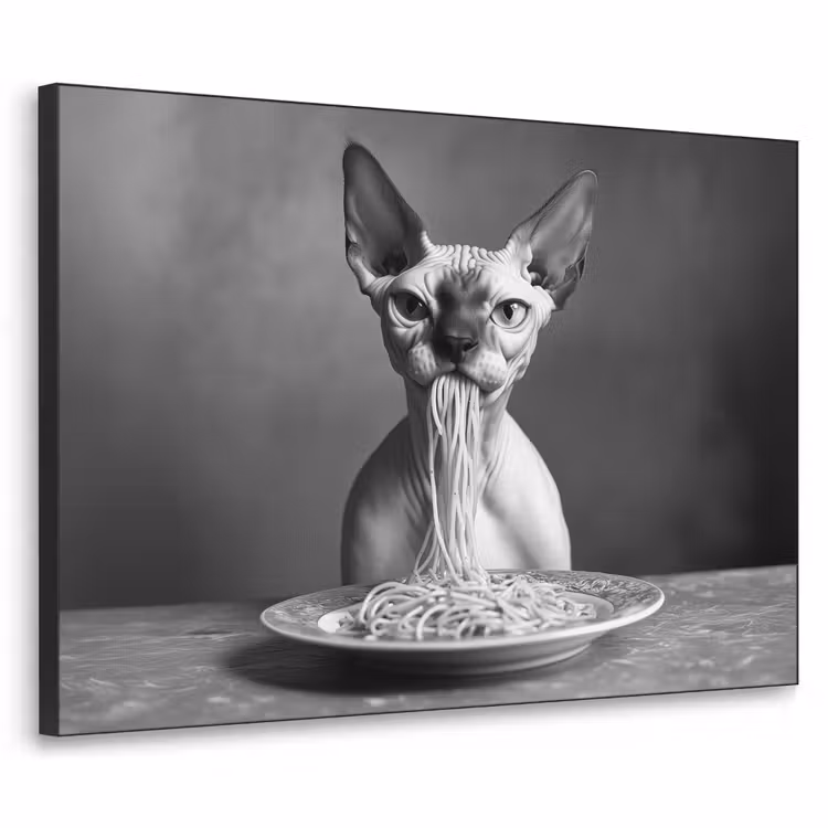 Art Frame - Sphynx - Kat - Dieren - Humor - Spaghetti - Zwart Wit — 1