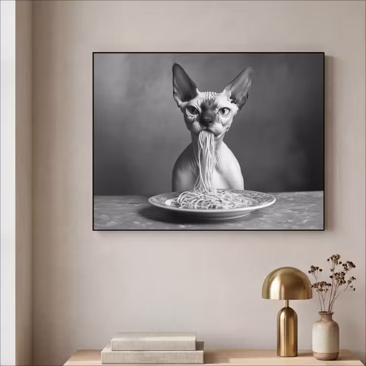 Art Frame - Sphynx - Kat - Dieren - Humor - Spaghetti - Zwart Wit — 5