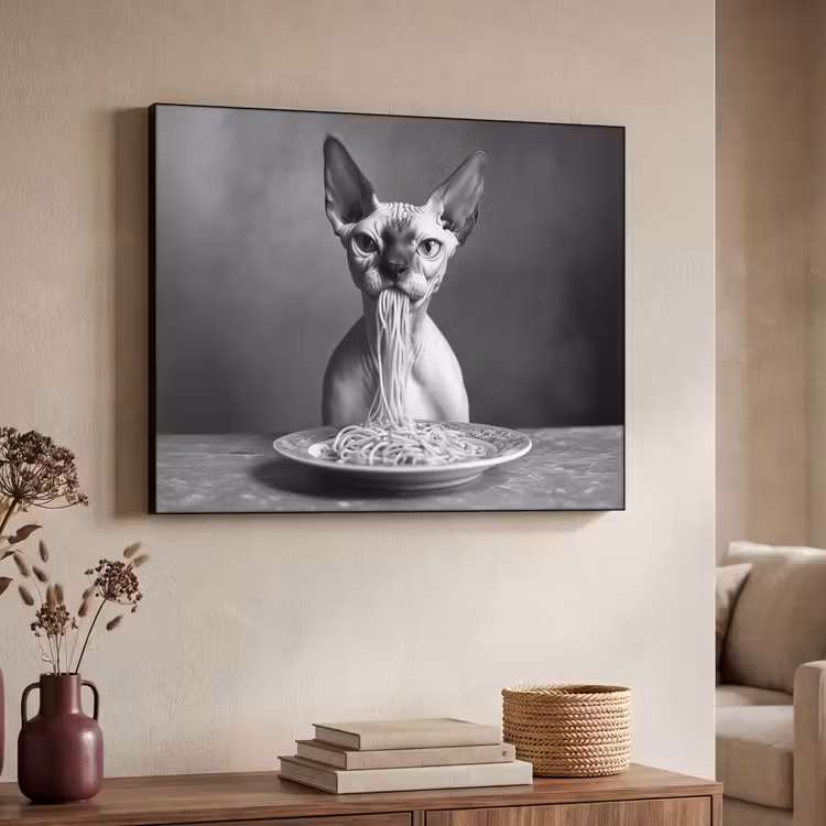 Art Frame - Sphynx - Kat - Dieren - Humor - Spaghetti - Zwart Wit — 7