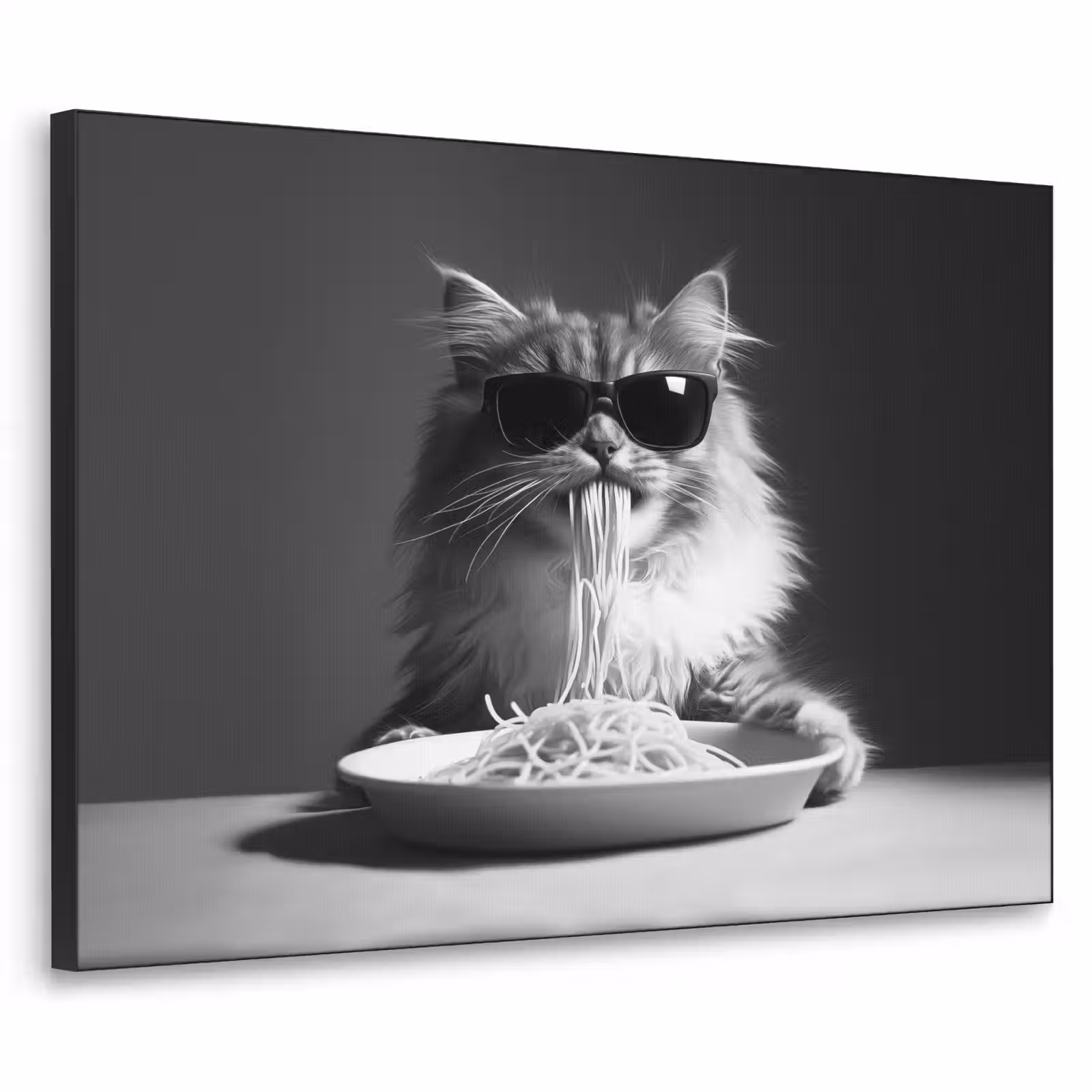Art Frame - Langharige kat - Zonnebril - Spaghetti - Humor - Zwart - wit — 1