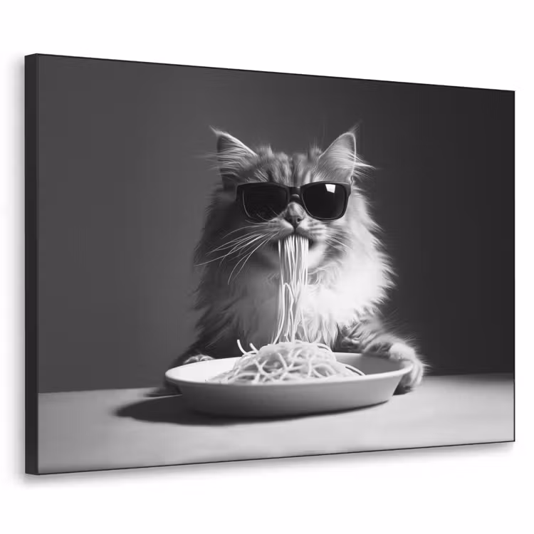 Art Frame - Langharige kat - Zonnebril - Spaghetti - Humor - Zwart - wit — 1