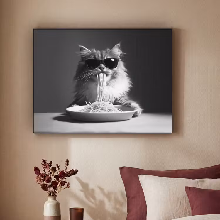 Art Frame - Langharige kat - Zonnebril - Spaghetti - Humor - Zwart - wit — 3