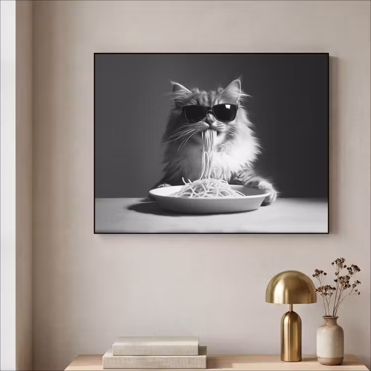 Art Frame - Langharige kat - Zonnebril - Spaghetti - Humor - Zwart - wit — 5