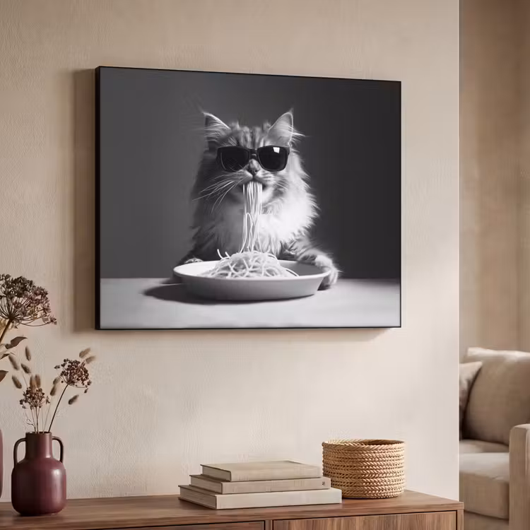 Art Frame - Langharige kat - Zonnebril - Spaghetti - Humor - Zwart - wit — 7