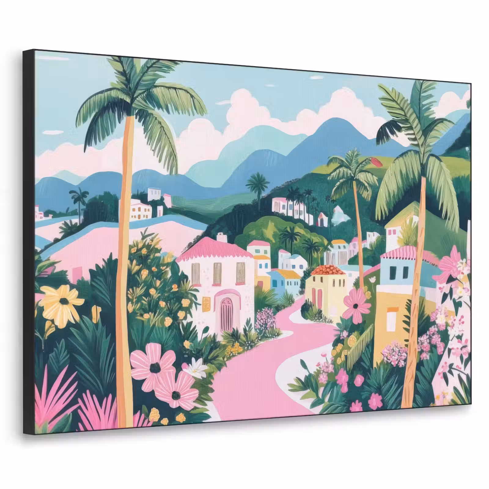 Art Frame - Kleurrijk - Huizen - Heuvels - Roze — 1