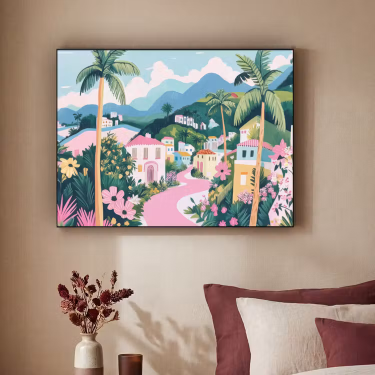 Art Frame - Kleurrijk - Huizen - Heuvels - Roze — 3