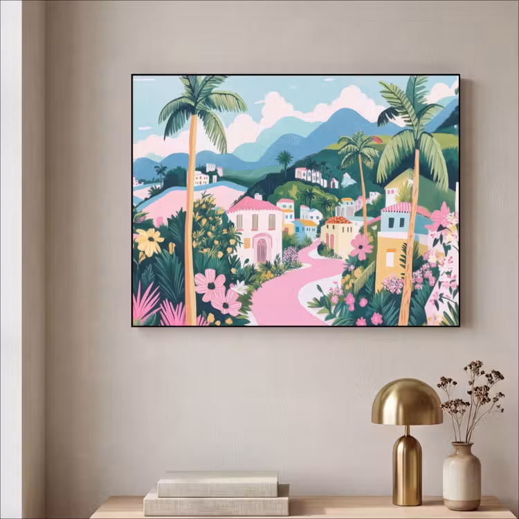 Art Frame - Kleurrijk - Huizen - Heuvels - Roze — 5