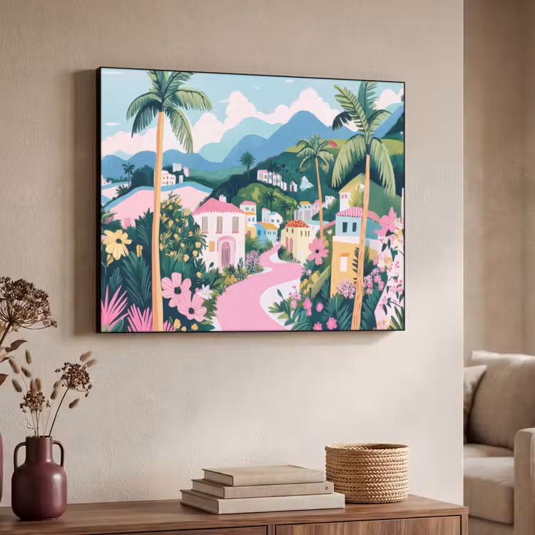 Art Frame - Kleurrijk - Huizen - Heuvels - Roze — 7