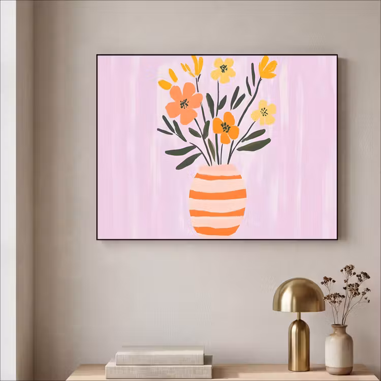 Art Frame - Vaas - Gestreept - Bloemen - Oranje — 5