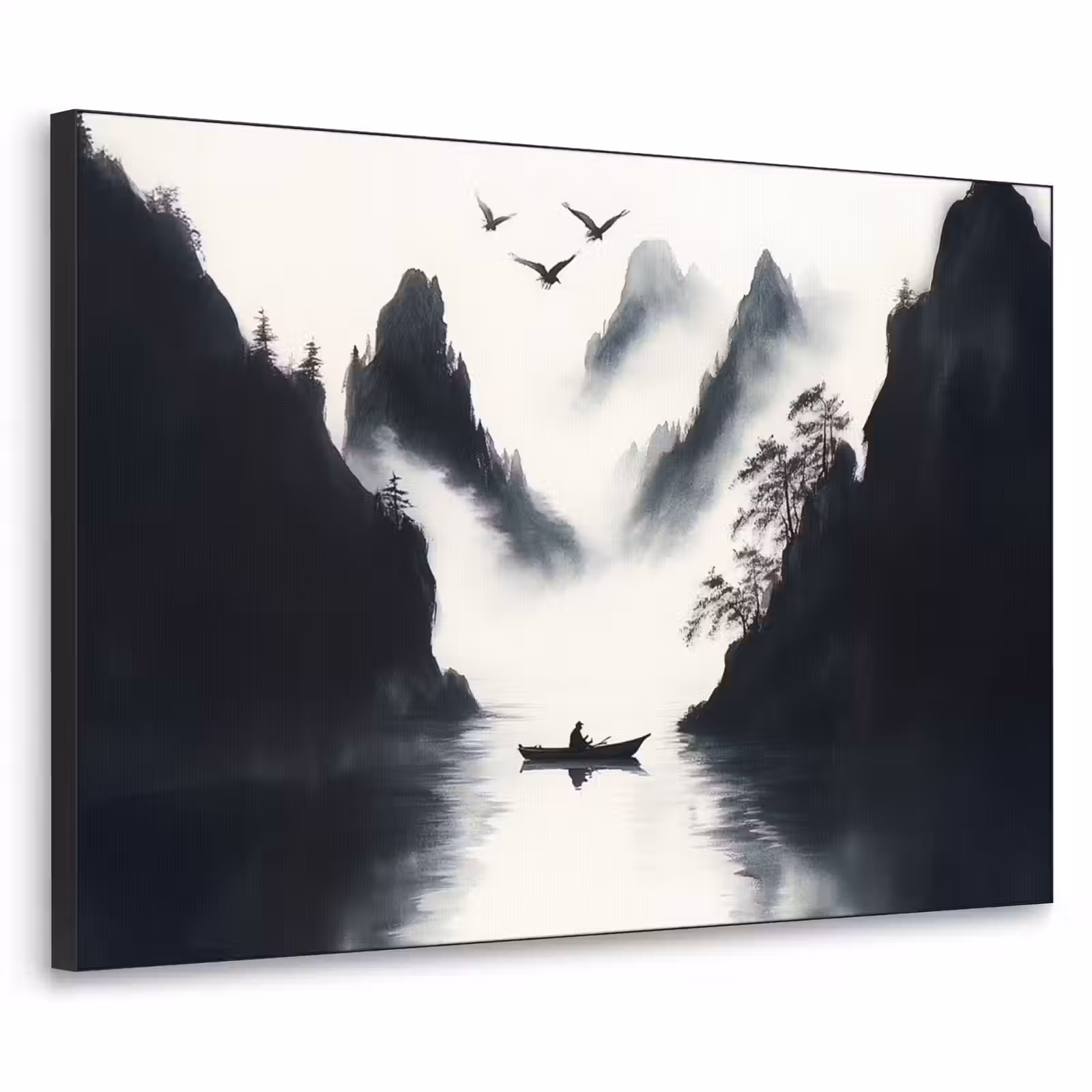 Art Frame - Roeiboot - Mistig - Bergen - Vogels — 1