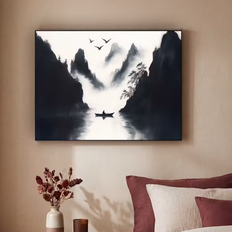 Art Frame - Roeiboot - Mistig - Bergen - Vogels — 3