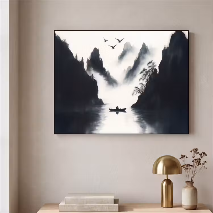 Art Frame - Roeiboot - Mistig - Bergen - Vogels — 5