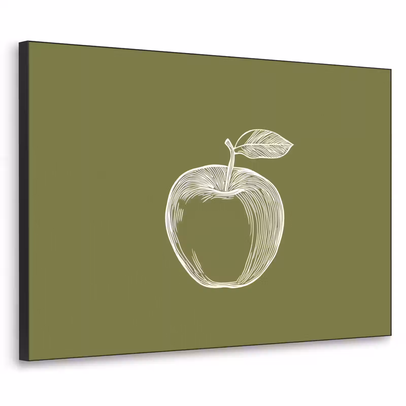 Art Frame - Lijntekening - Appel - Olijfgroen - Blaadje — 1