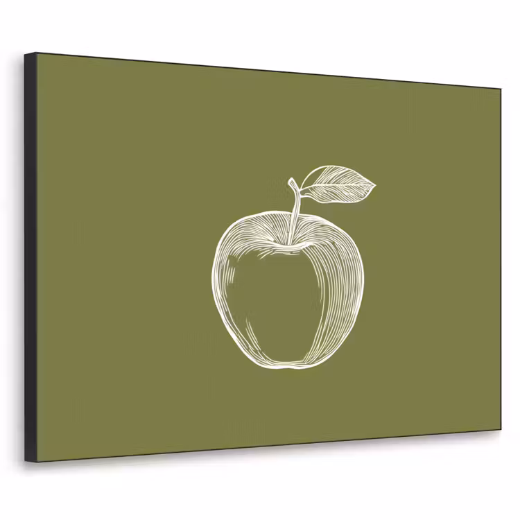 Art Frame - Lijntekening - Appel - Olijfgroen - Blaadje — 1