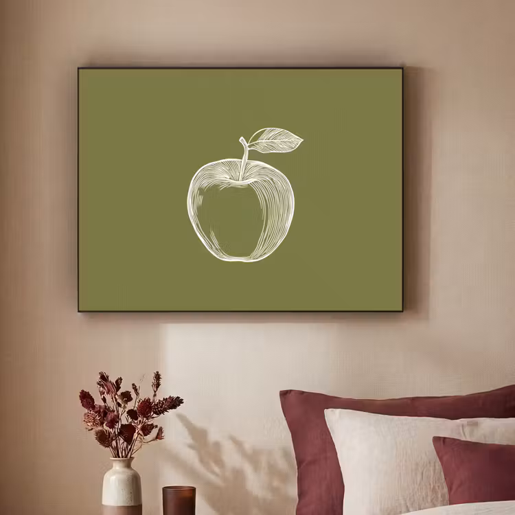Art Frame - Lijntekening - Appel - Olijfgroen - Blaadje — 3