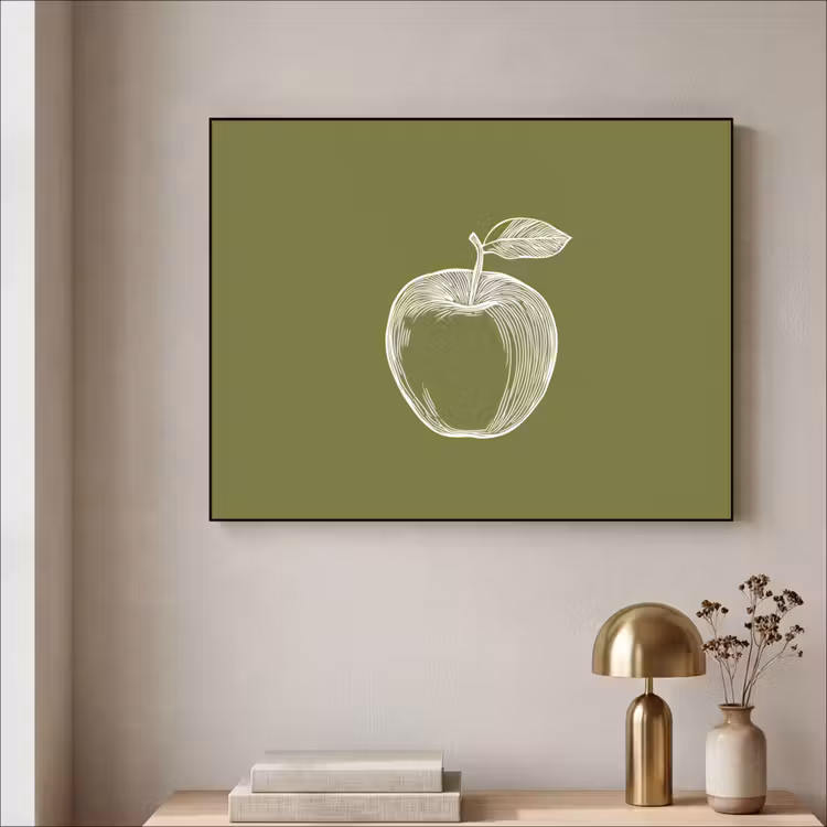Art Frame - Lijntekening - Appel - Olijfgroen - Blaadje — 5