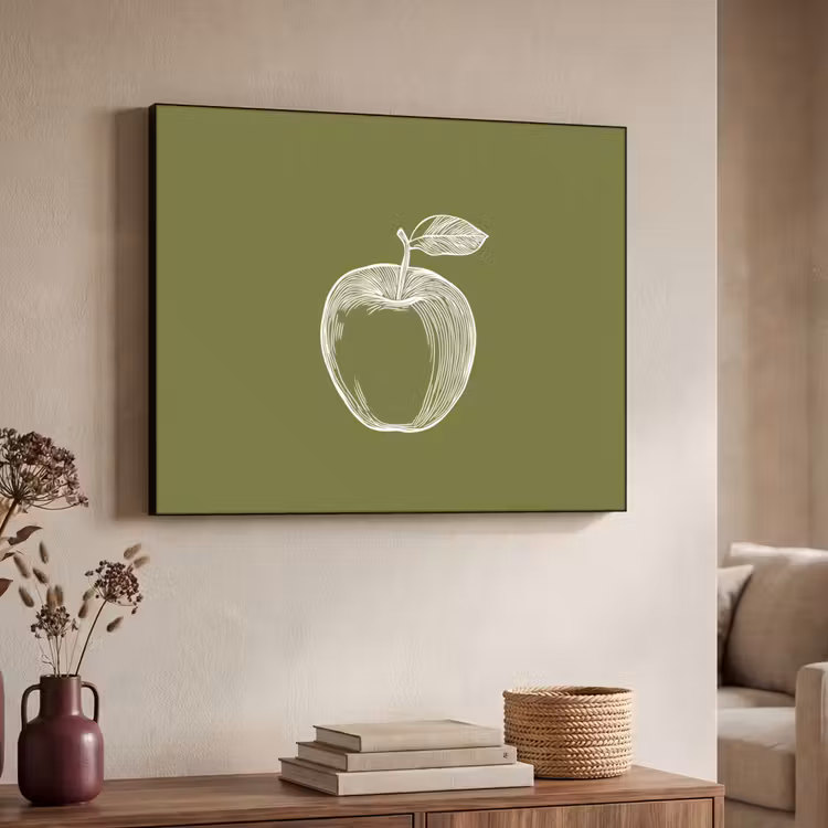 Art Frame - Lijntekening - Appel - Olijfgroen - Blaadje — 7