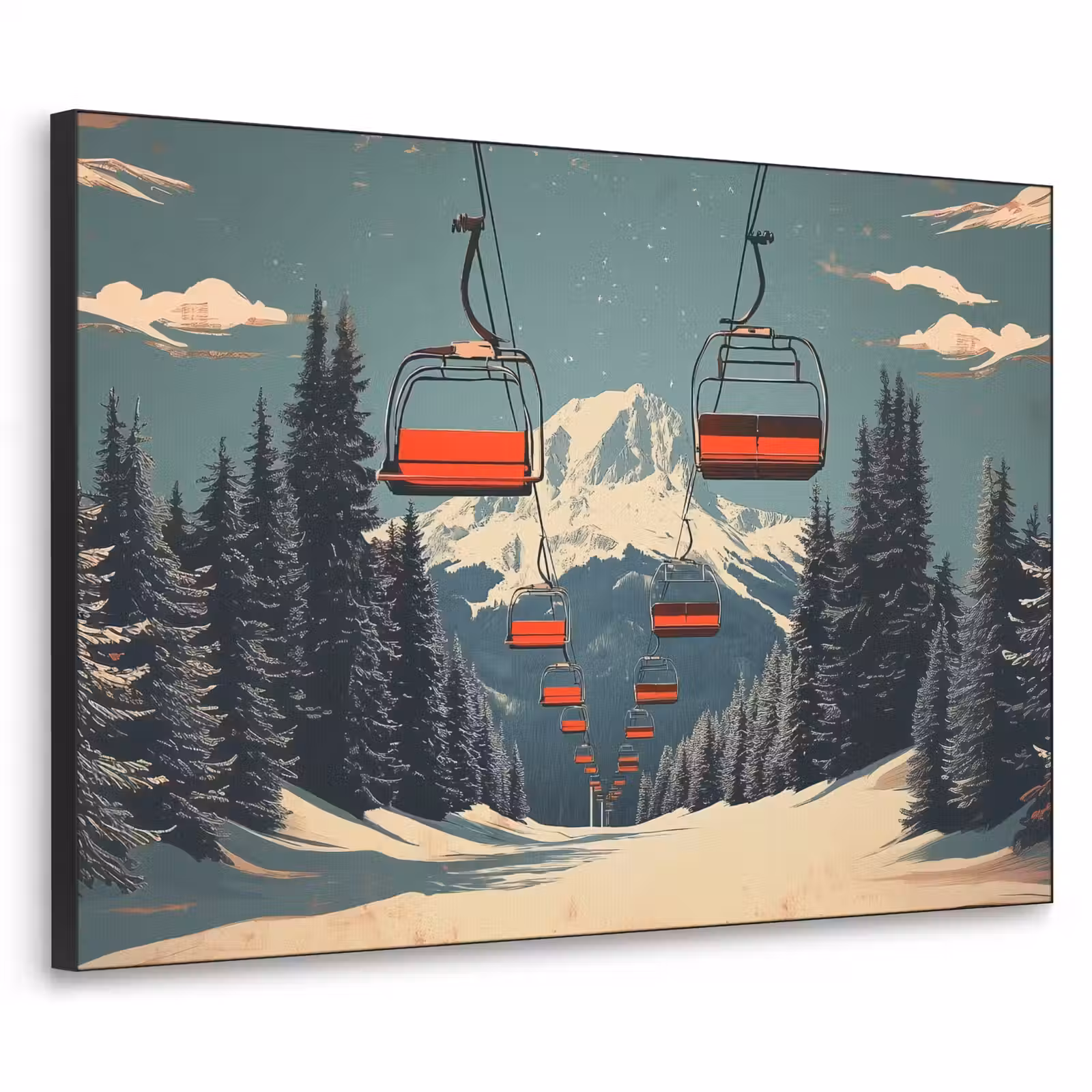 Art Frame - Sneeuw - Skilift - Rood - Bomen — 1