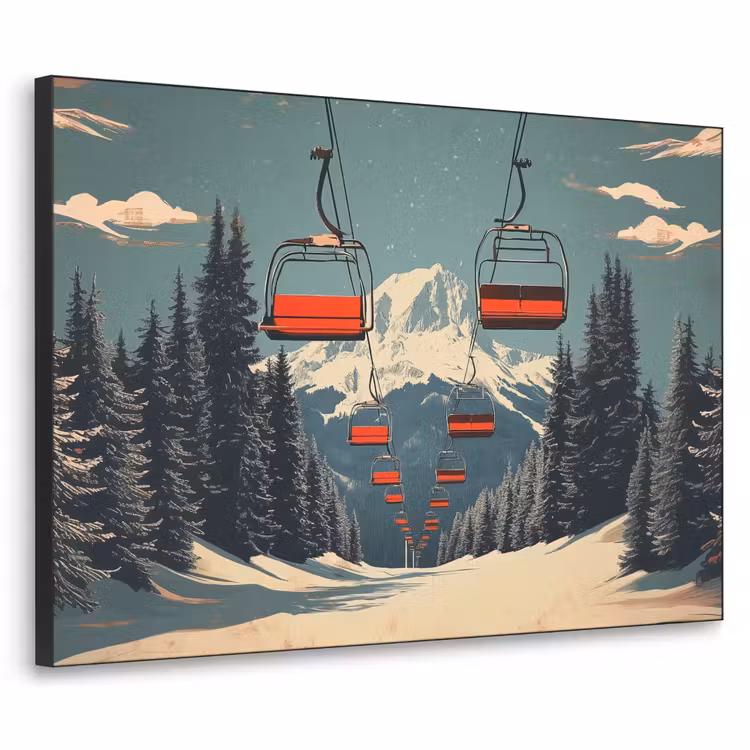 Art Frame - Sneeuw - Skilift - Rood - Bomen — 1