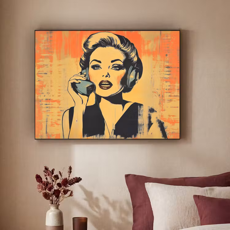 Art Frame - Retro - Vrouw - Koptelefoon - Oranje — 3