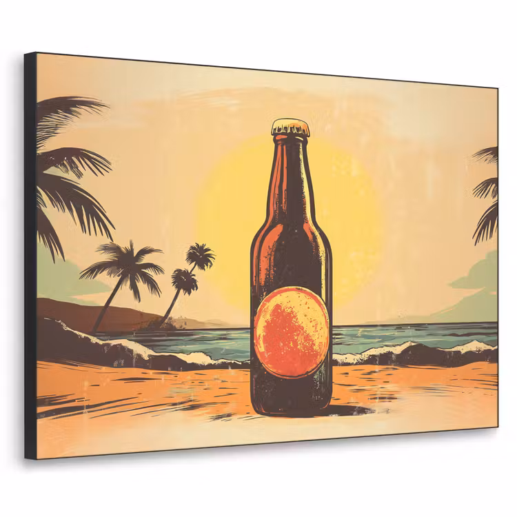 Art Frame - Bierfles - Zonsondergang - Palmbomen - Zee — 1