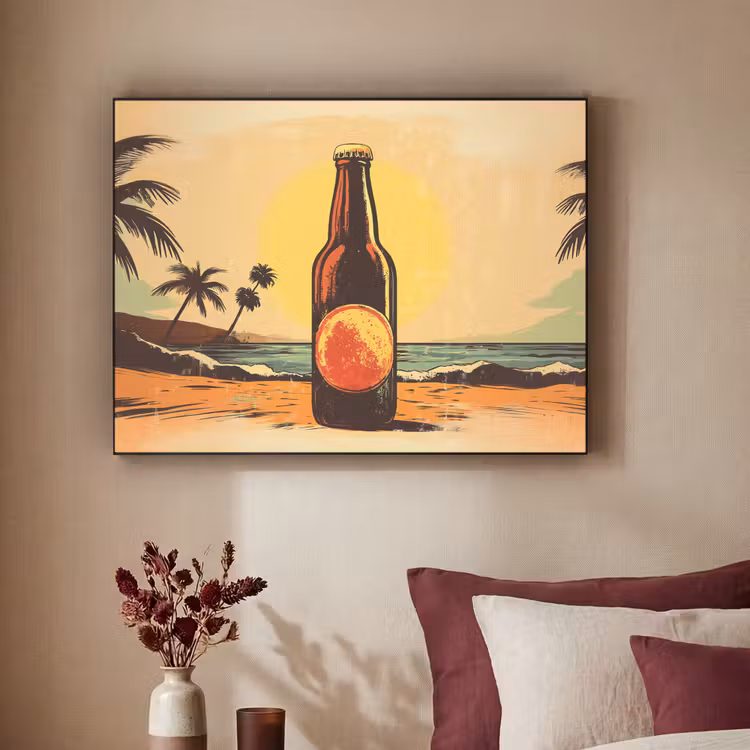 Art Frame - Bierfles - Zonsondergang - Palmbomen - Zee — 3