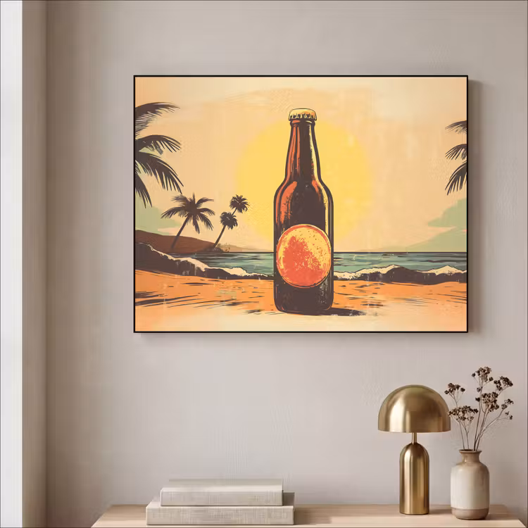 Art Frame - Bierfles - Zonsondergang - Palmbomen - Zee — 5