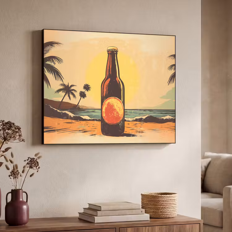 Art Frame - Bierfles - Zonsondergang - Palmbomen - Zee — 7