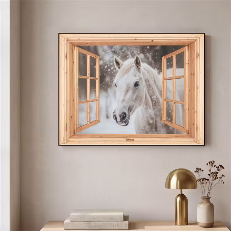 Art Frame - Doorkijk - Paard - Wit - Winter - Sneeuw - Dieren — 5