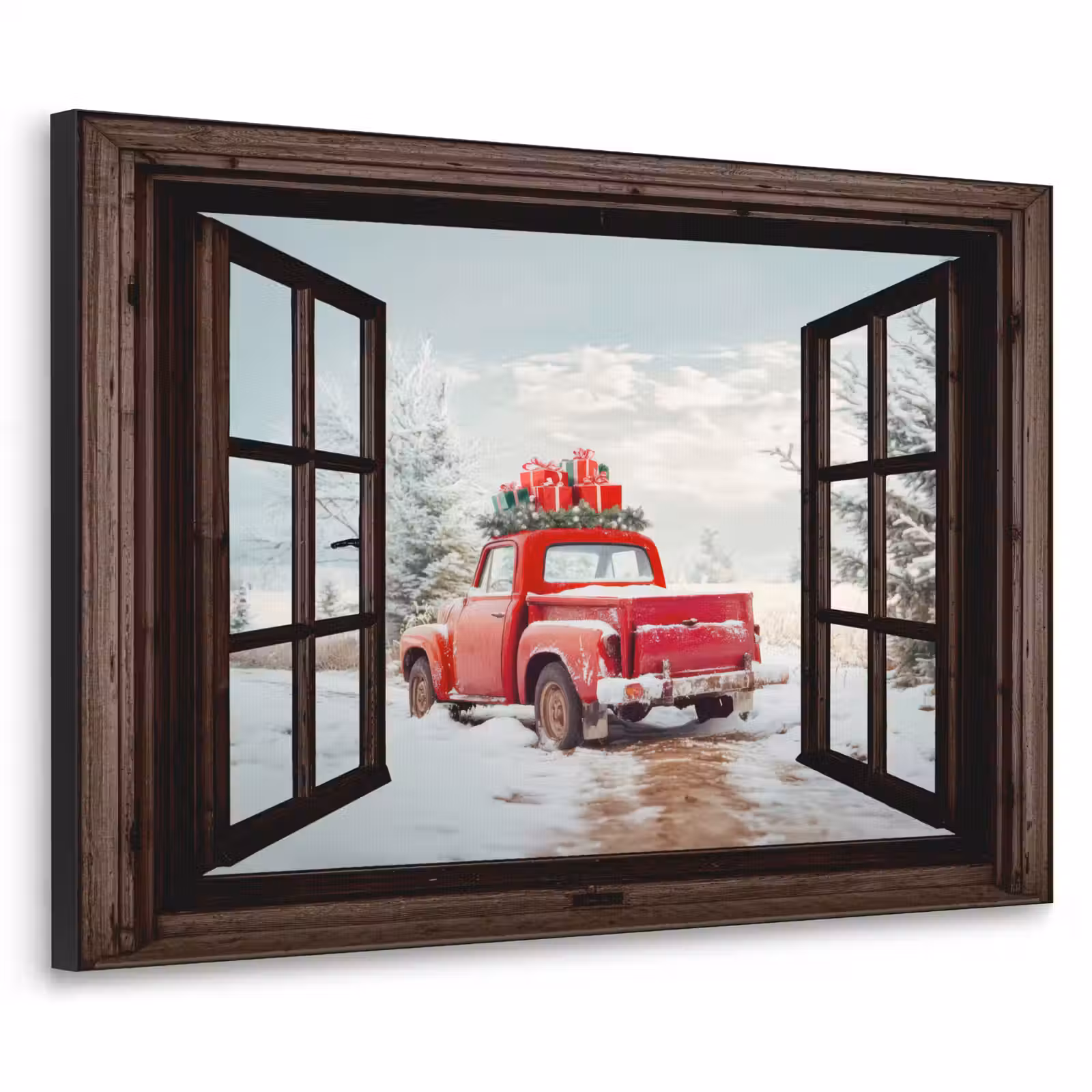 Art Frame - Doorkijk - Auto - Rood - Cadeaus - Winterlandschap - Kerst — 1