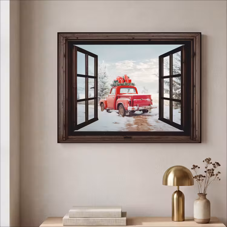 Art Frame - Doorkijk - Auto - Rood - Cadeaus - Winterlandschap - Kerst — 5