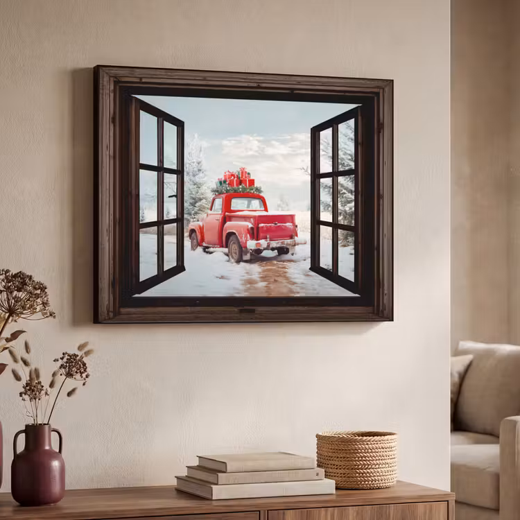 Art Frame - Doorkijk - Auto - Rood - Cadeaus - Winterlandschap - Kerst — 7